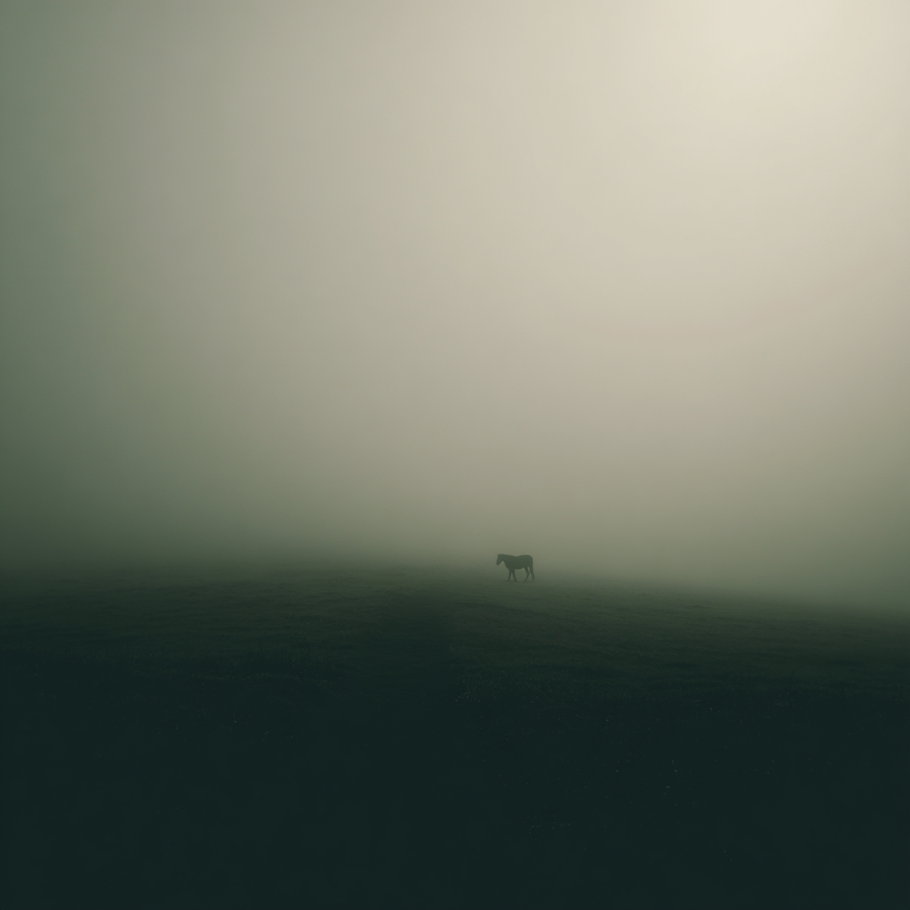 Einsamer Pferd Neblige Landschaft Stimmungsvolle Szene | Fotografie | Kunstgattungen