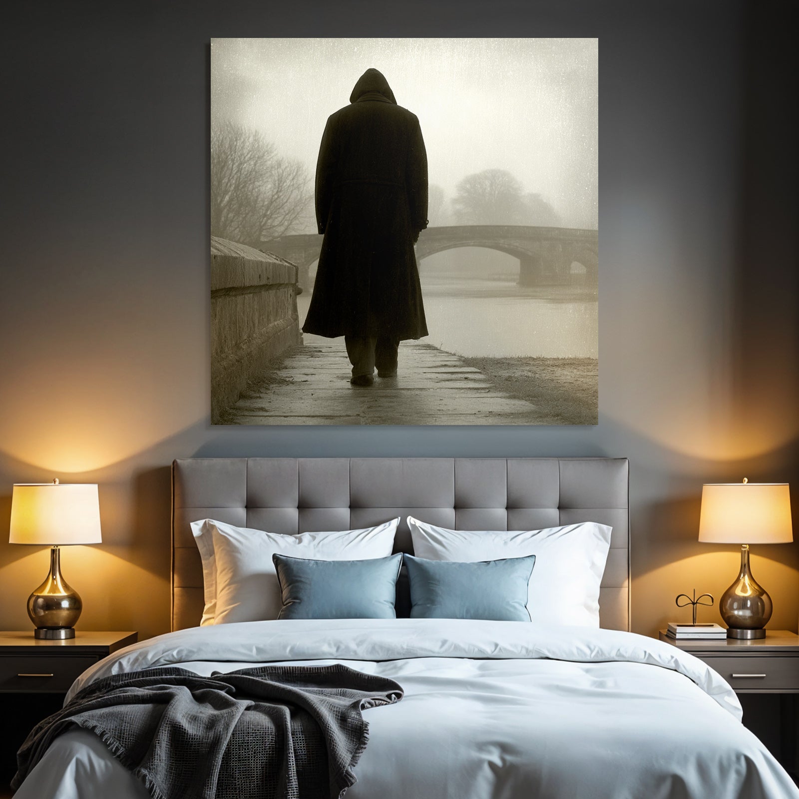 Geheimnisvoller Wanderer Im Nebel Brücke