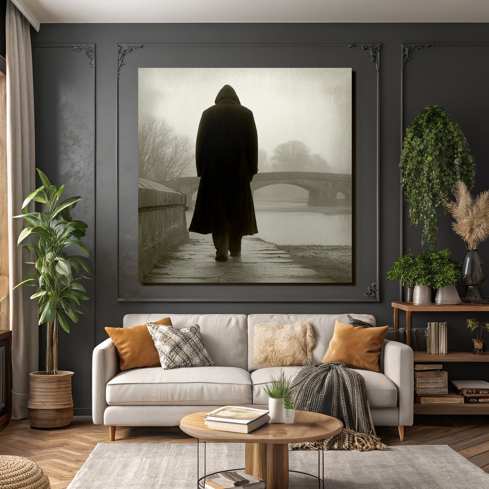 Geheimnisvoller Wanderer Im Nebel Brücke