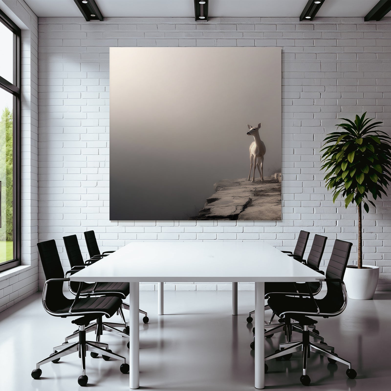 Hirsch Auf Felsen Mit Nebel Hintergrund