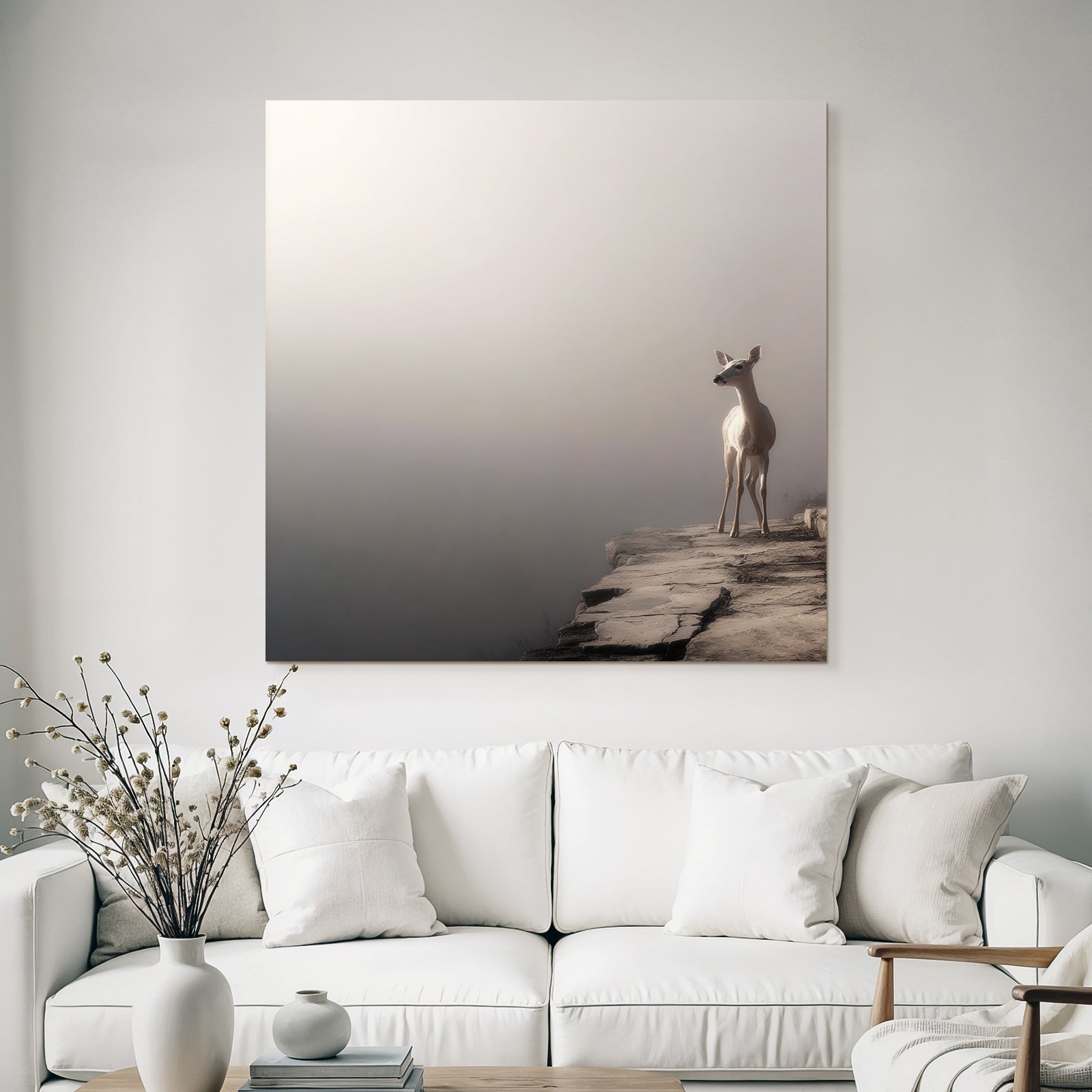 Hirsch Auf Felsen Mit Nebel Hintergrund