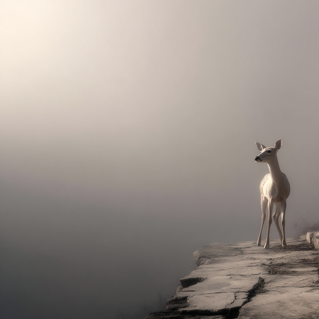 Hirsch Auf Felsen Mit Nebel Hintergrund | Fotografie | Kunstgattungen