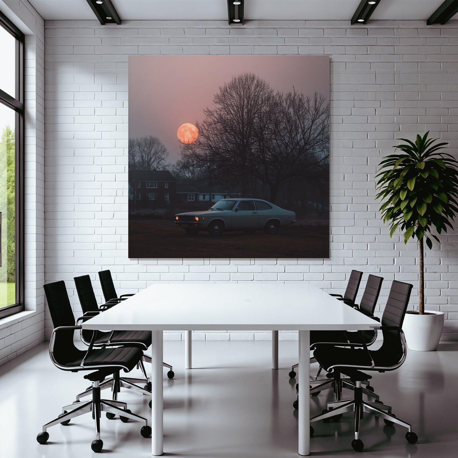 Klassisches Auto Im Feld Beim Sonnenuntergang