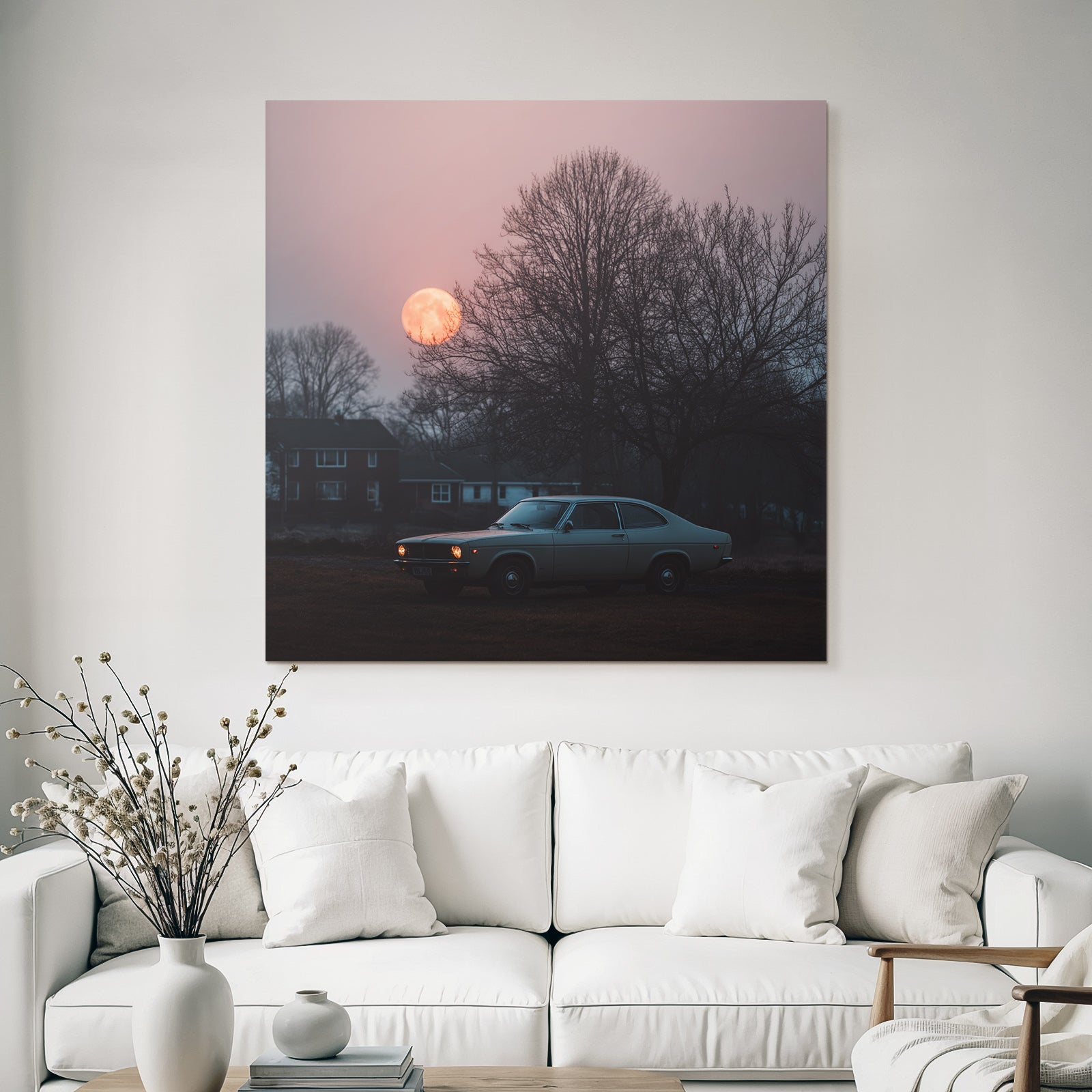 Klassisches Auto Im Feld Beim Sonnenuntergang