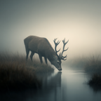 Landscape Bild Ein Reh Neben Wasser Im Nebel | Fotografie | Kunstgattungen