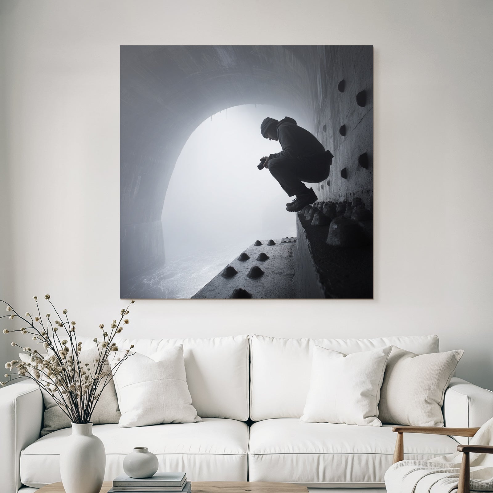 Person Squat Camera Nebel Tunnel Umgebung