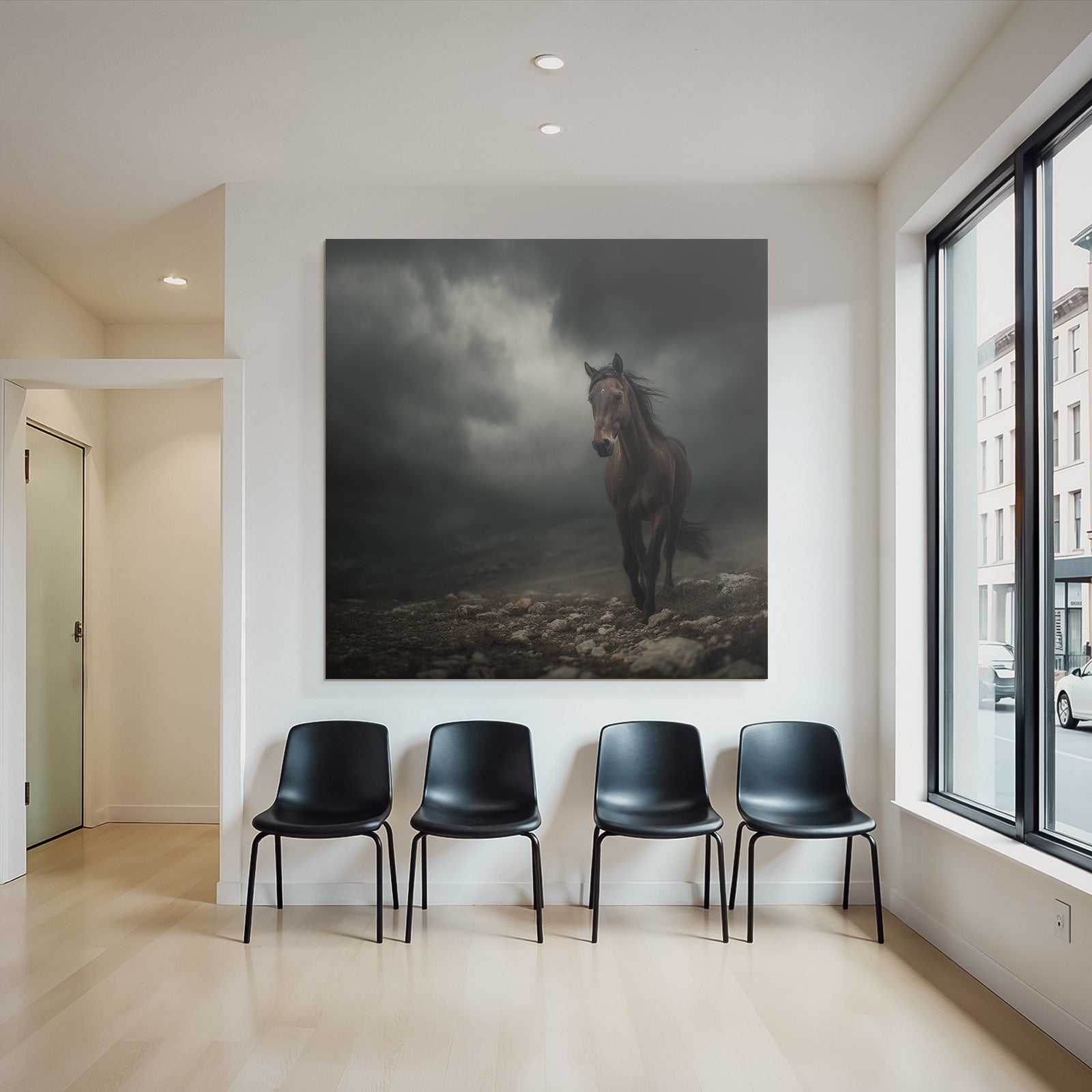 Pferd Bewegung Vor Sturm Himme Lauf Steinigemterrain
