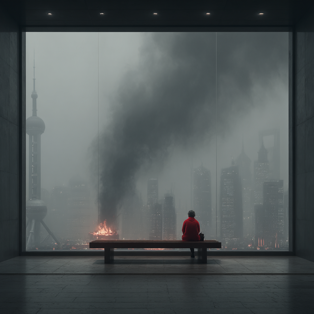 Rotoutfit Stadtblick Rauch Feür Nachdenken Dramatisch | Fotografie | Kunstgattungen