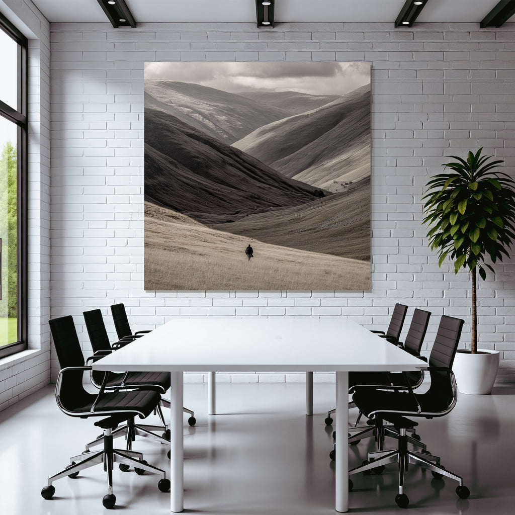 Ruhige Landschaft Mit Hügeln Und Person Im Gras