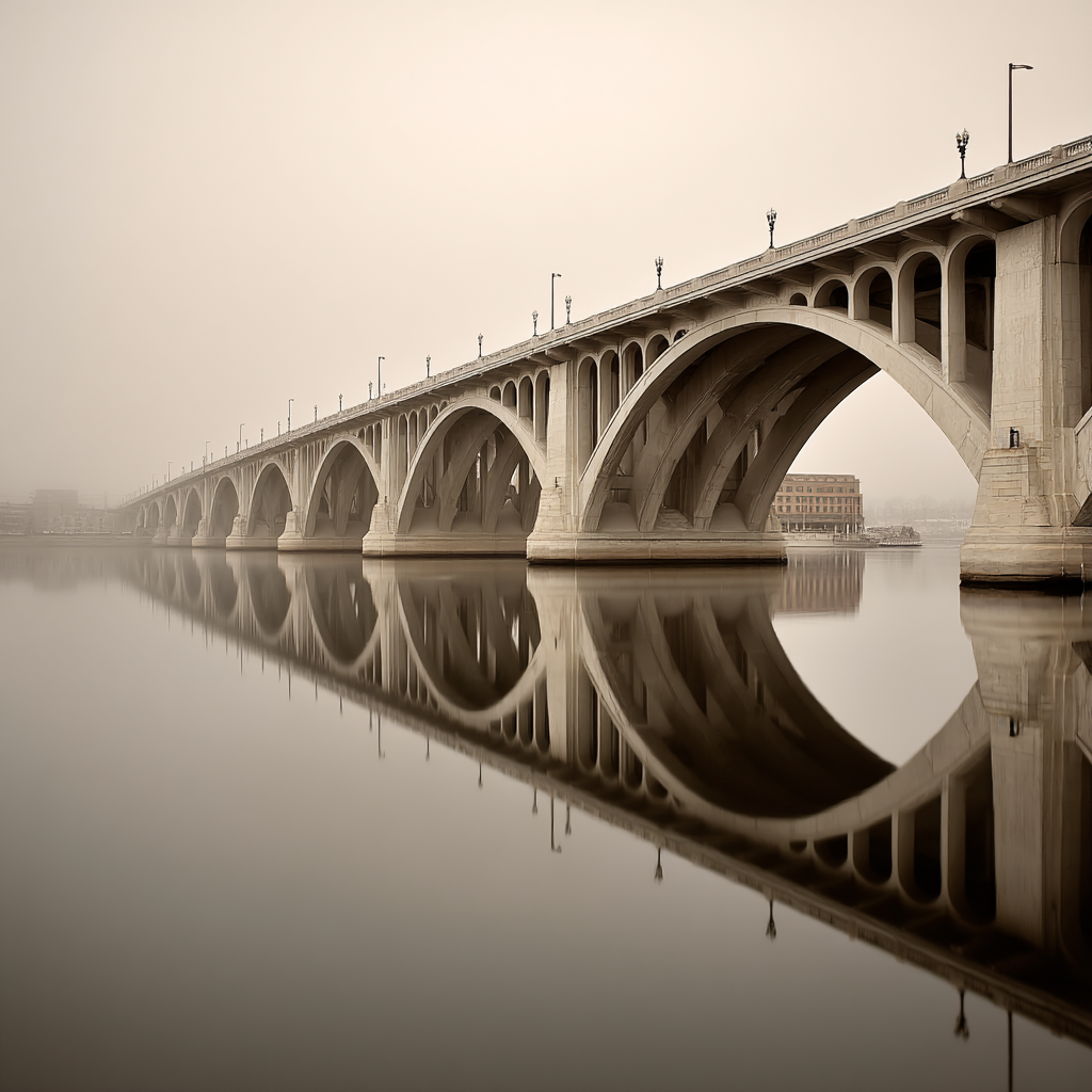 Steinbrücke Im Nebel Spiegelung Beruhigend | Fotografie | Kunstgattungen