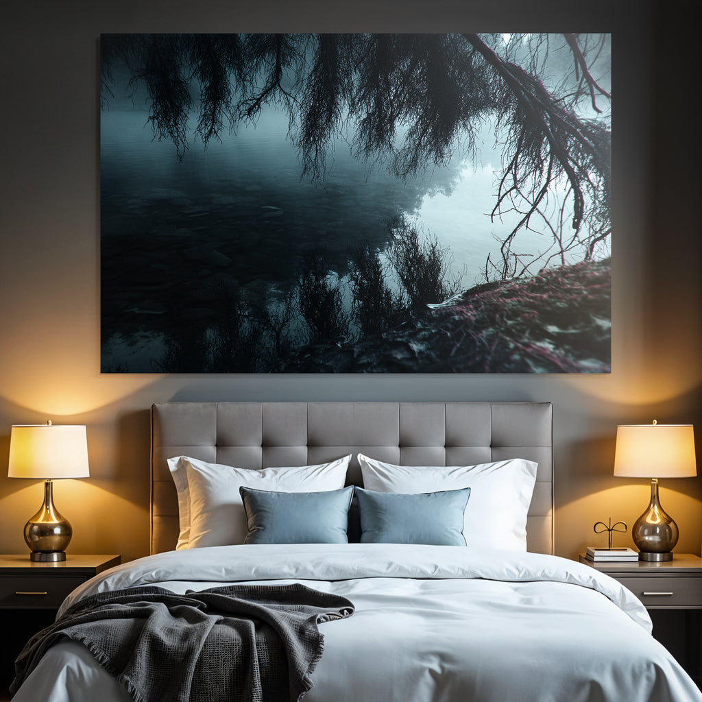 Dunkle Moody Landschaft Waßer Äste Spiegelung