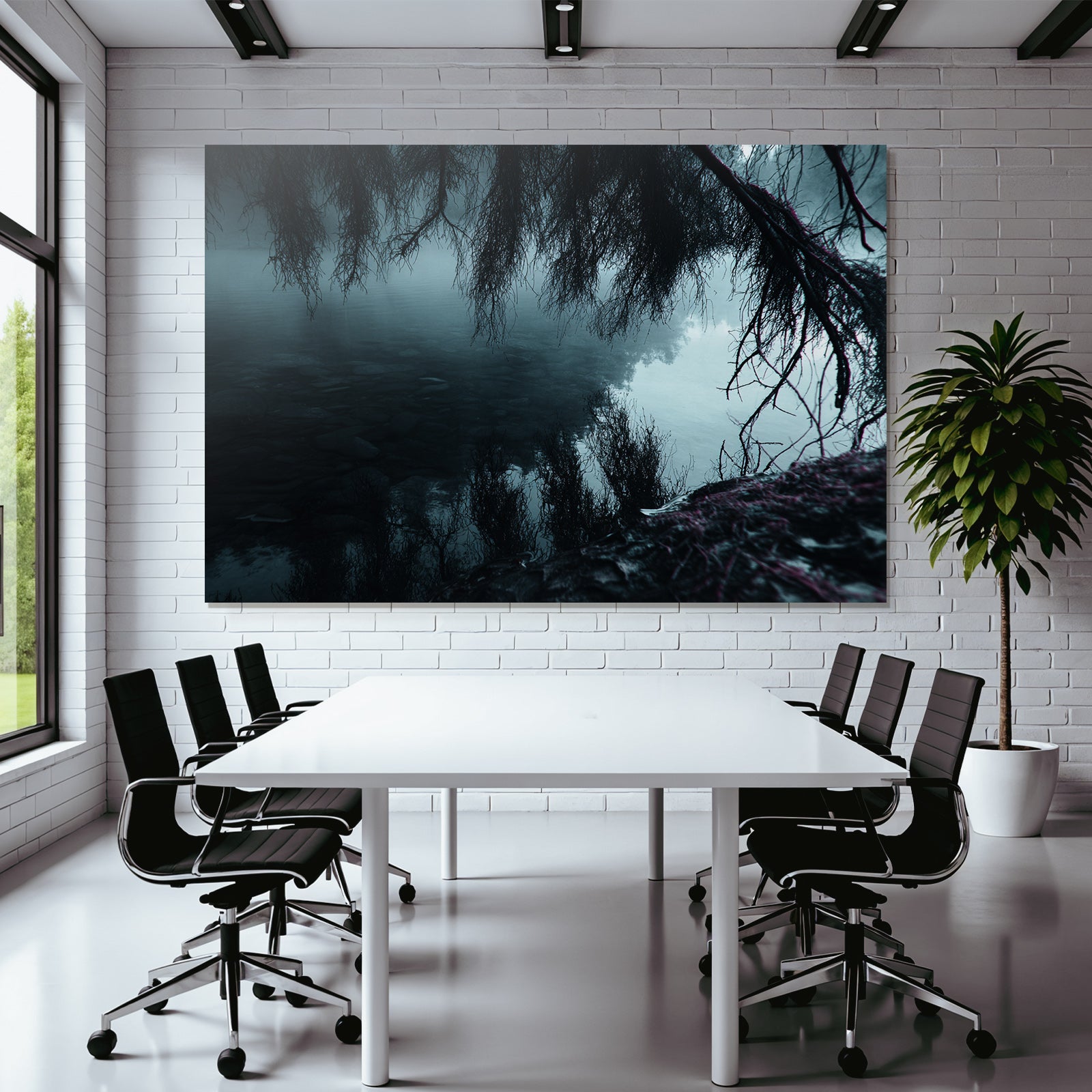 Dunkle Moody Landschaft Waßer Äste Spiegelung