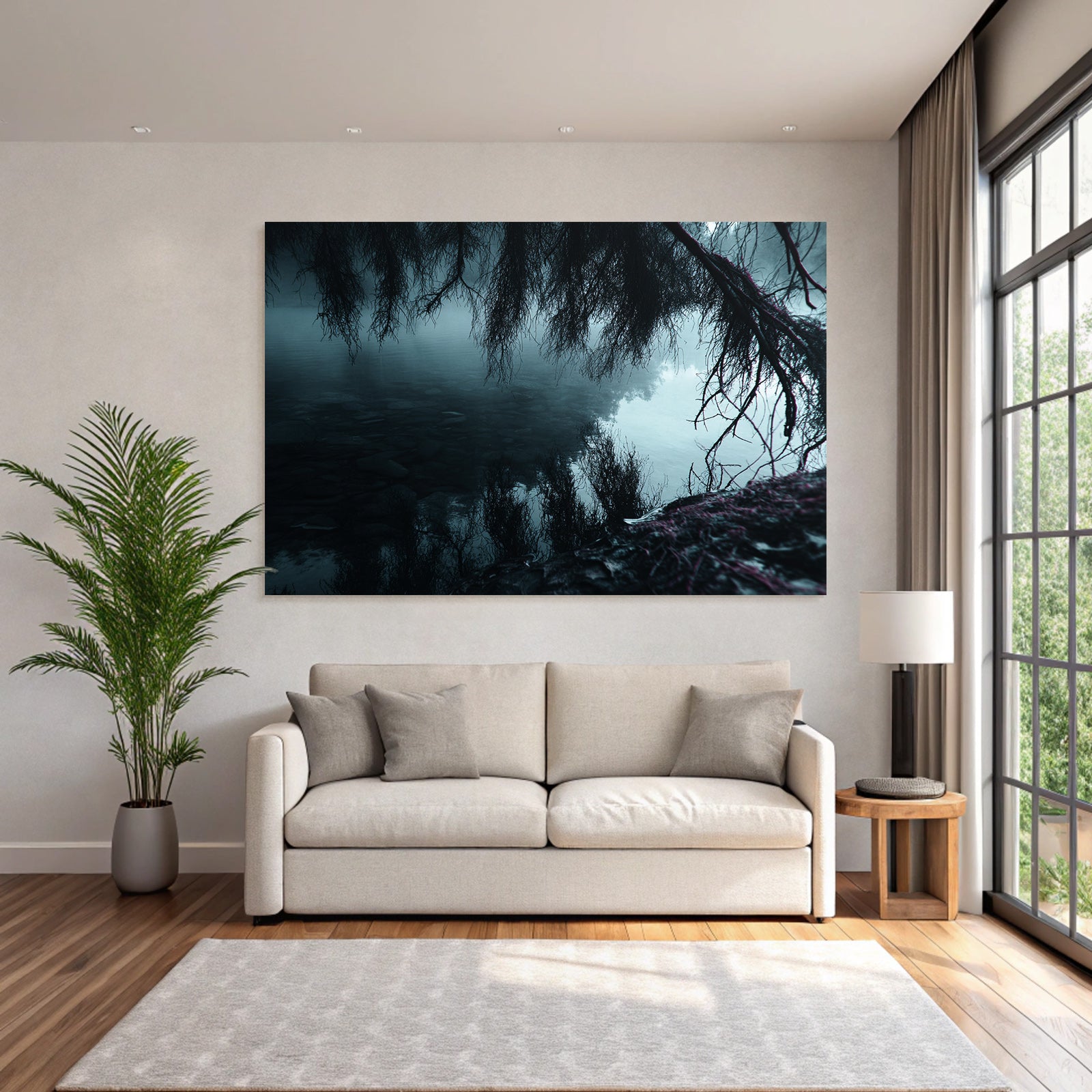 Dunkle Moody Landschaft Waßer Äste Spiegelung