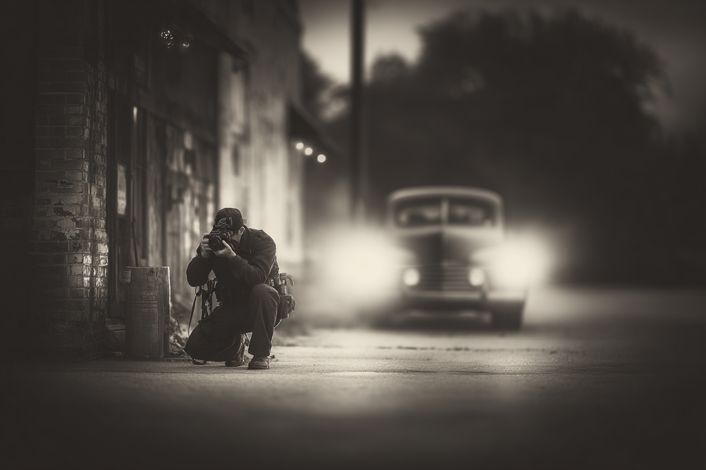 Fotograf Mit Altem Auto Sepia Nostalgisch | Fotografie | Kunstgattungen