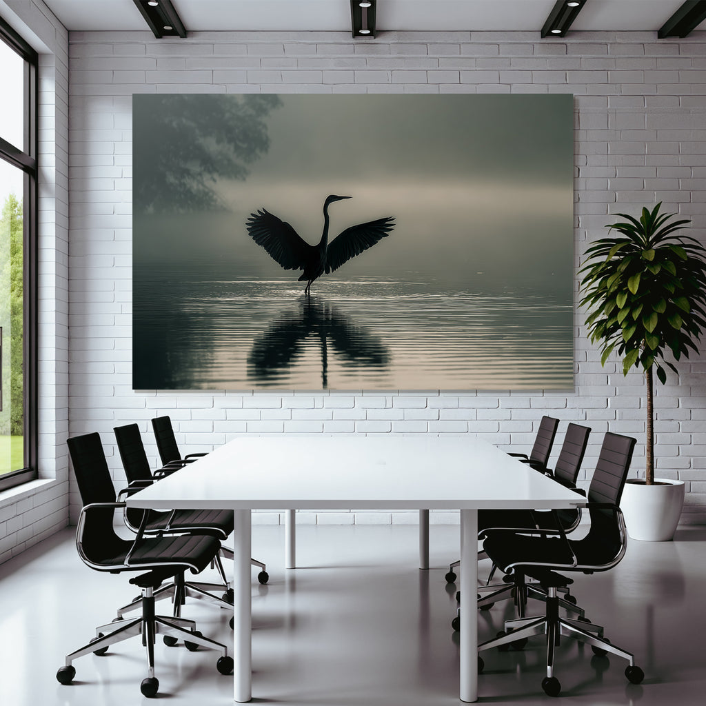 Heron Im Bis Und Die Reflexion Im Waßer Misty Szenen Ruhig Atmosphärisch