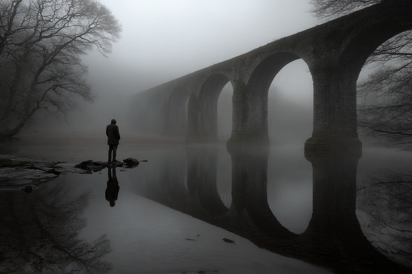 Mistige Bridge Spiegelung Ruhige Landscape | Fotografie | Kunstgattungen