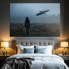 Neblige Landschaft Mit Heron Und Person In Stille