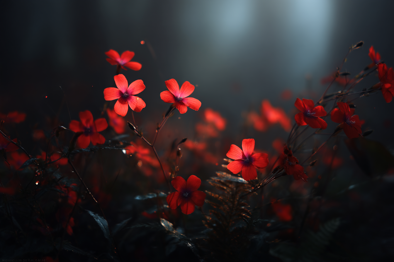 Rote Blumen Nahaufnahme Dunkel Umgebung | Fotografie | Kunstgattungen