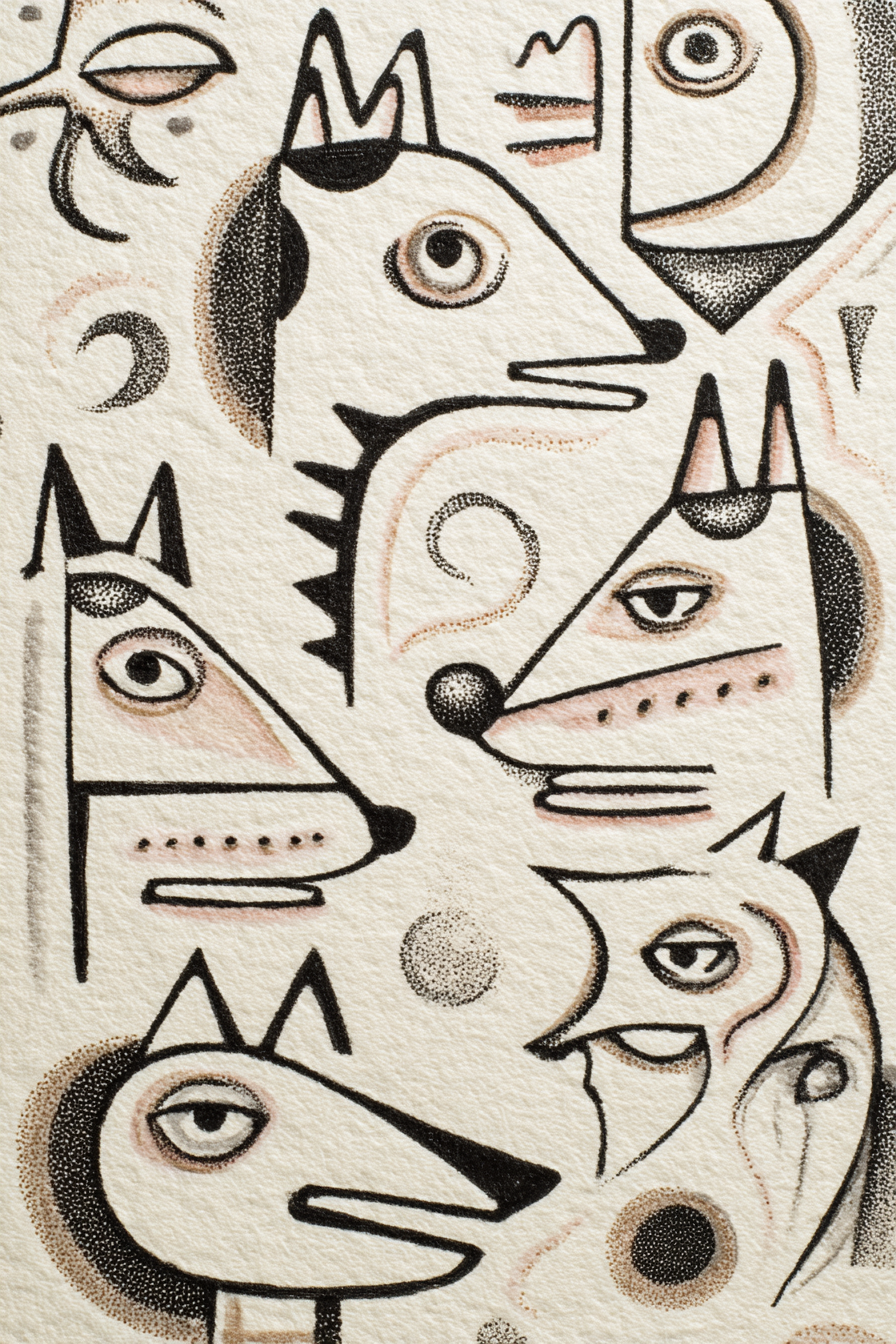 Abstracte Hundeköpfe Mit Geomatischen Formen | Illustration und Zeichnung | Kunstgattungen
