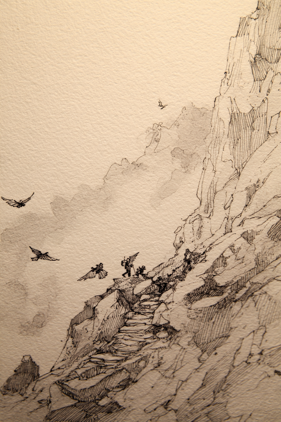 Berglandschaft Hiker Abenteür Illustration | Illustration und Zeichnung | Kunstgattungen