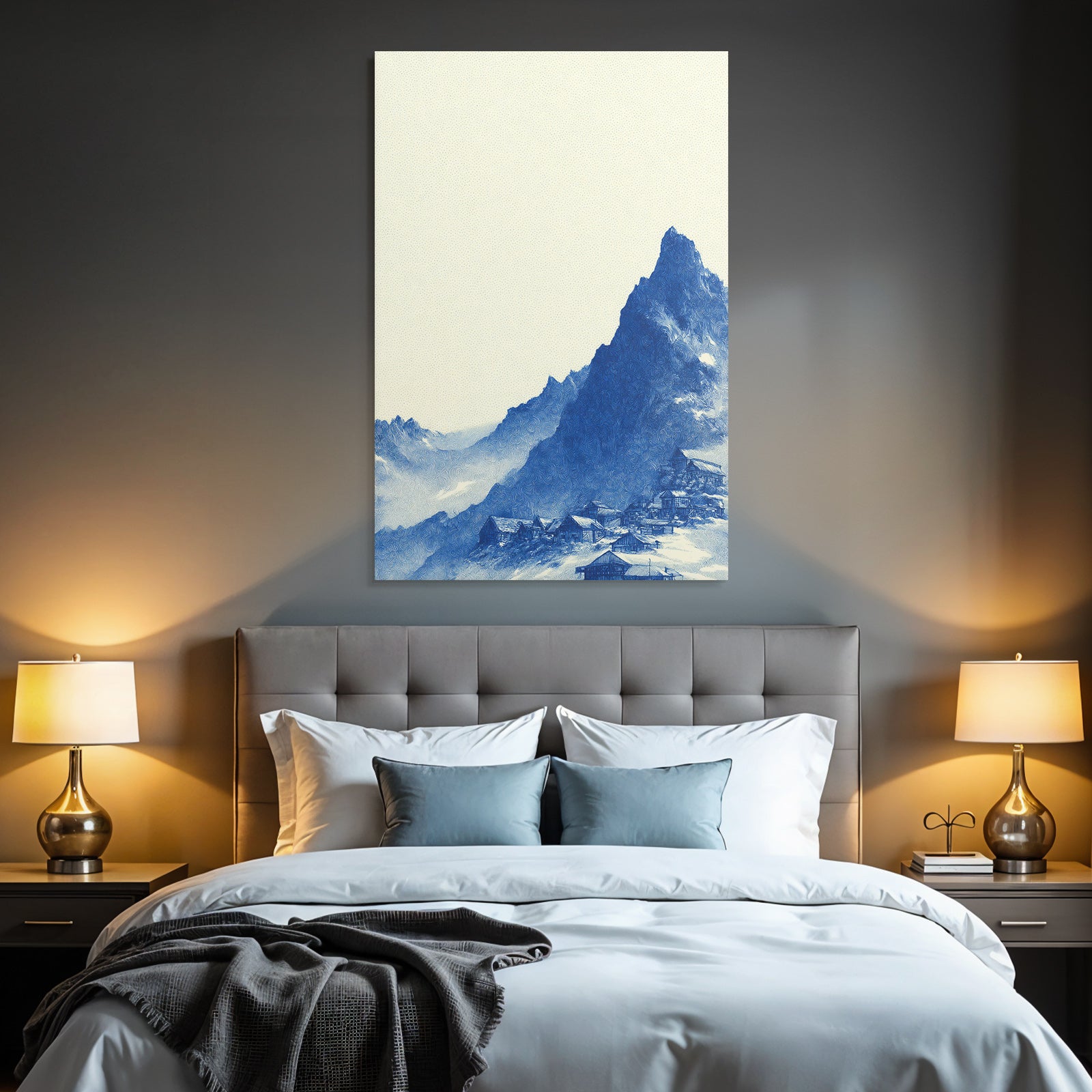 Beruhigende Gebirgslandschaft Mit Dorf In Blau