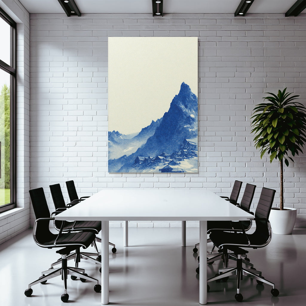 Beruhigende Gebirgslandschaft Mit Dorf In Blau