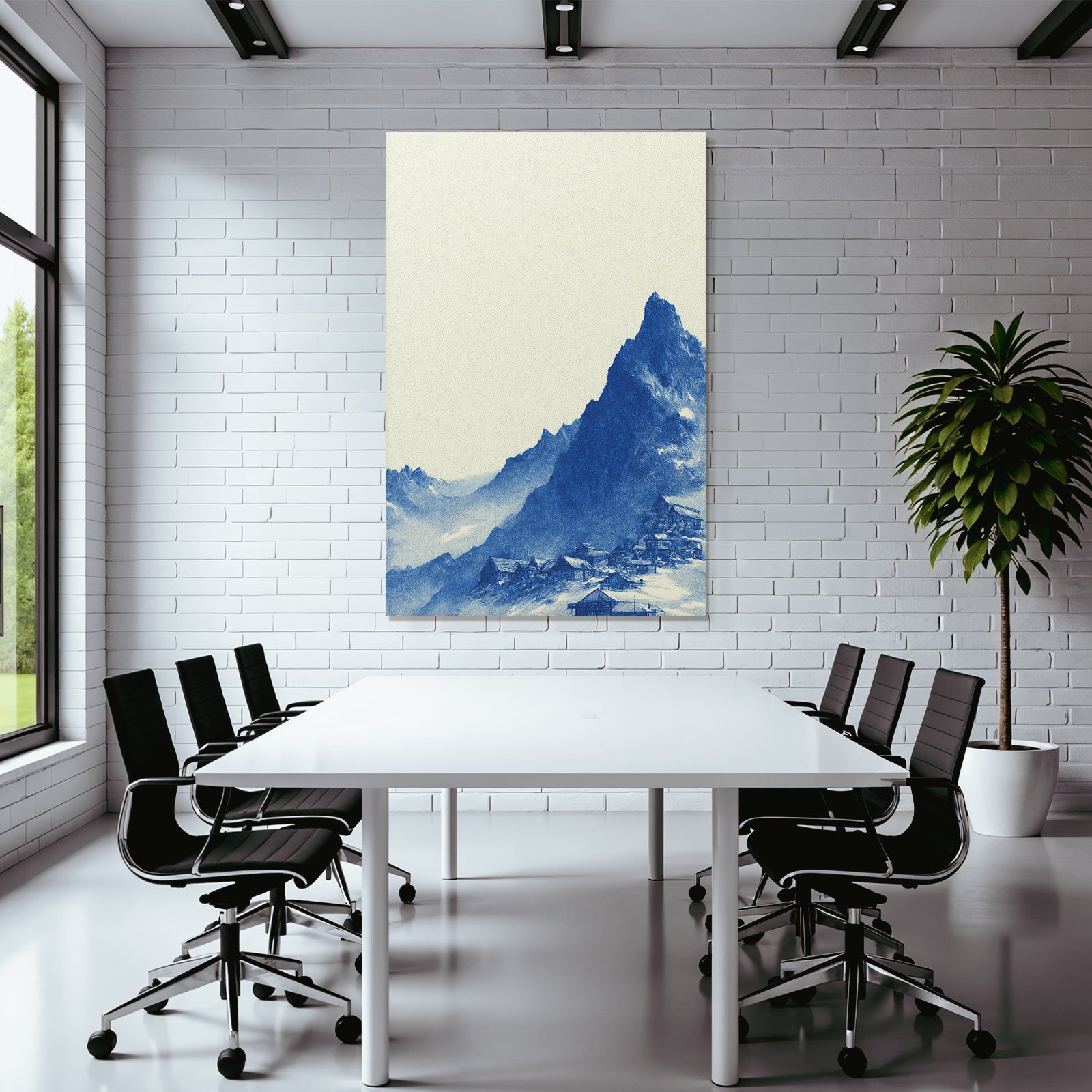 Beruhigende Gebirgslandschaft Mit Dorf In Blau