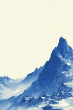 Beruhigende Gebirgslandschaft Mit Dorf In Blau | Illustration und Zeichnung | Kunstgattungen