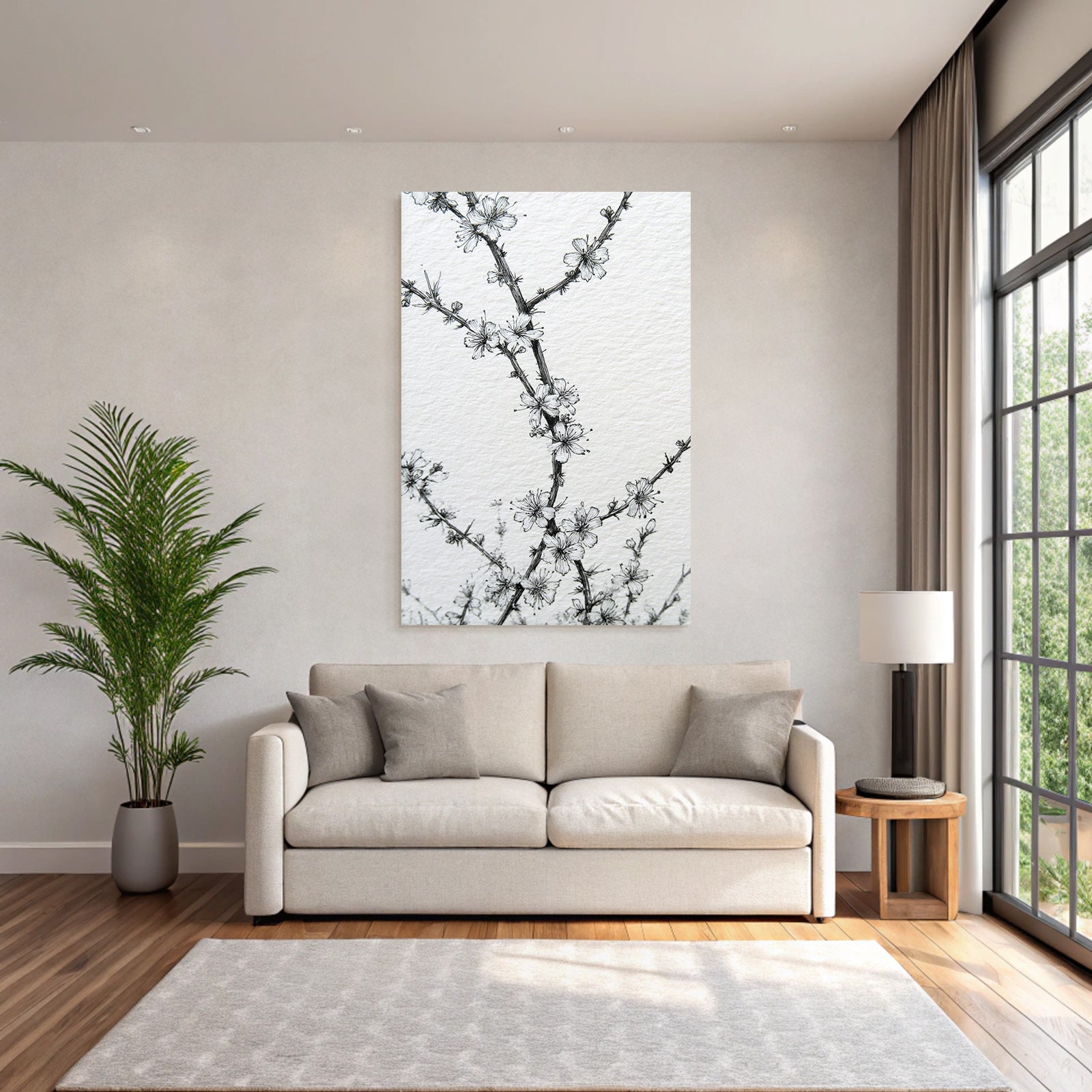 Blütenzweige Detailierte Zeichnung Beruhigende Botanische Kunst