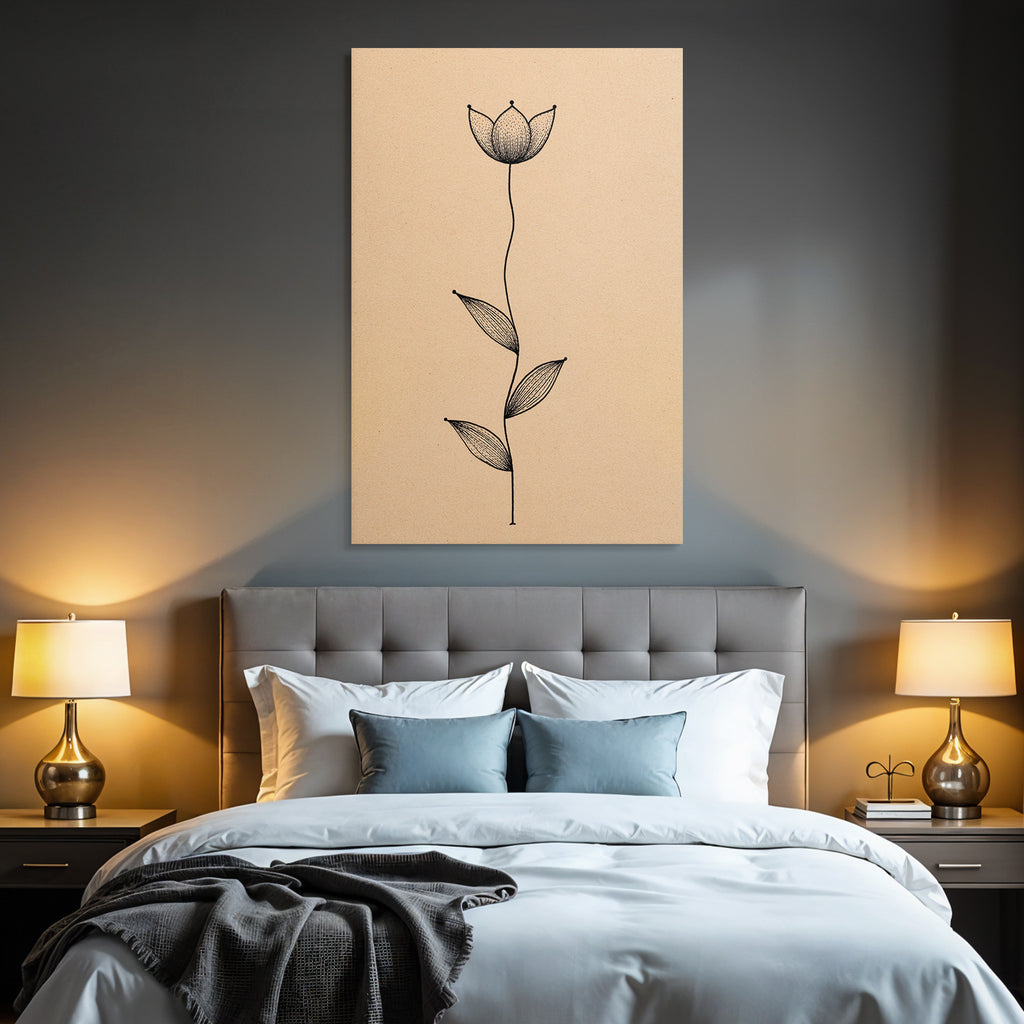 Blume Mit Langem Stiel Und Blatter Minimalistisch Tan Hintergrund