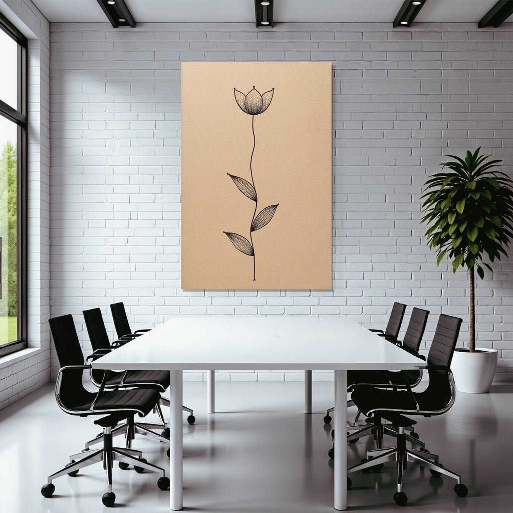 Blume Mit Langem Stiel Und Blatter Minimalistisch Tan Hintergrund