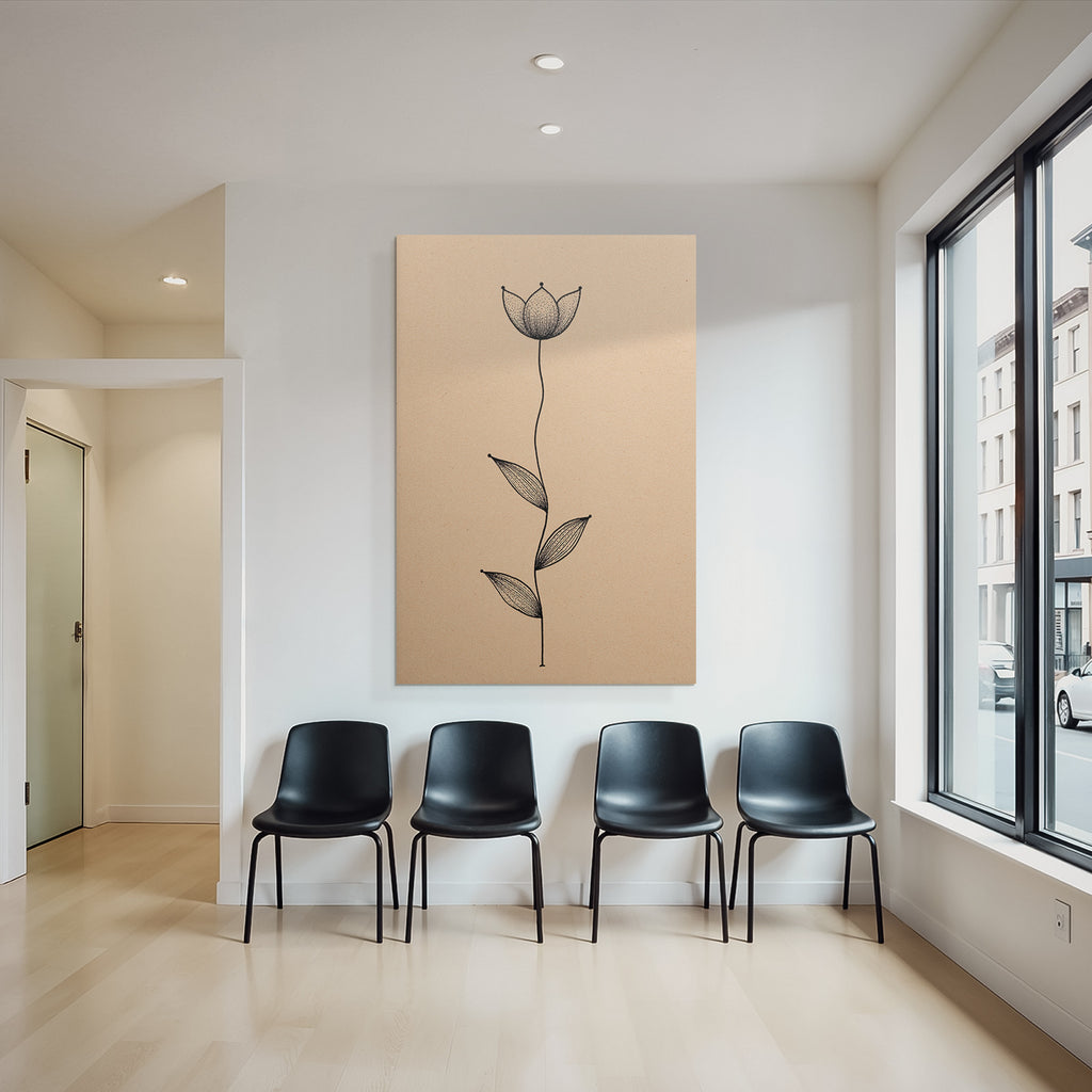 Blume Mit Langem Stiel Und Blatter Minimalistisch Tan Hintergrund