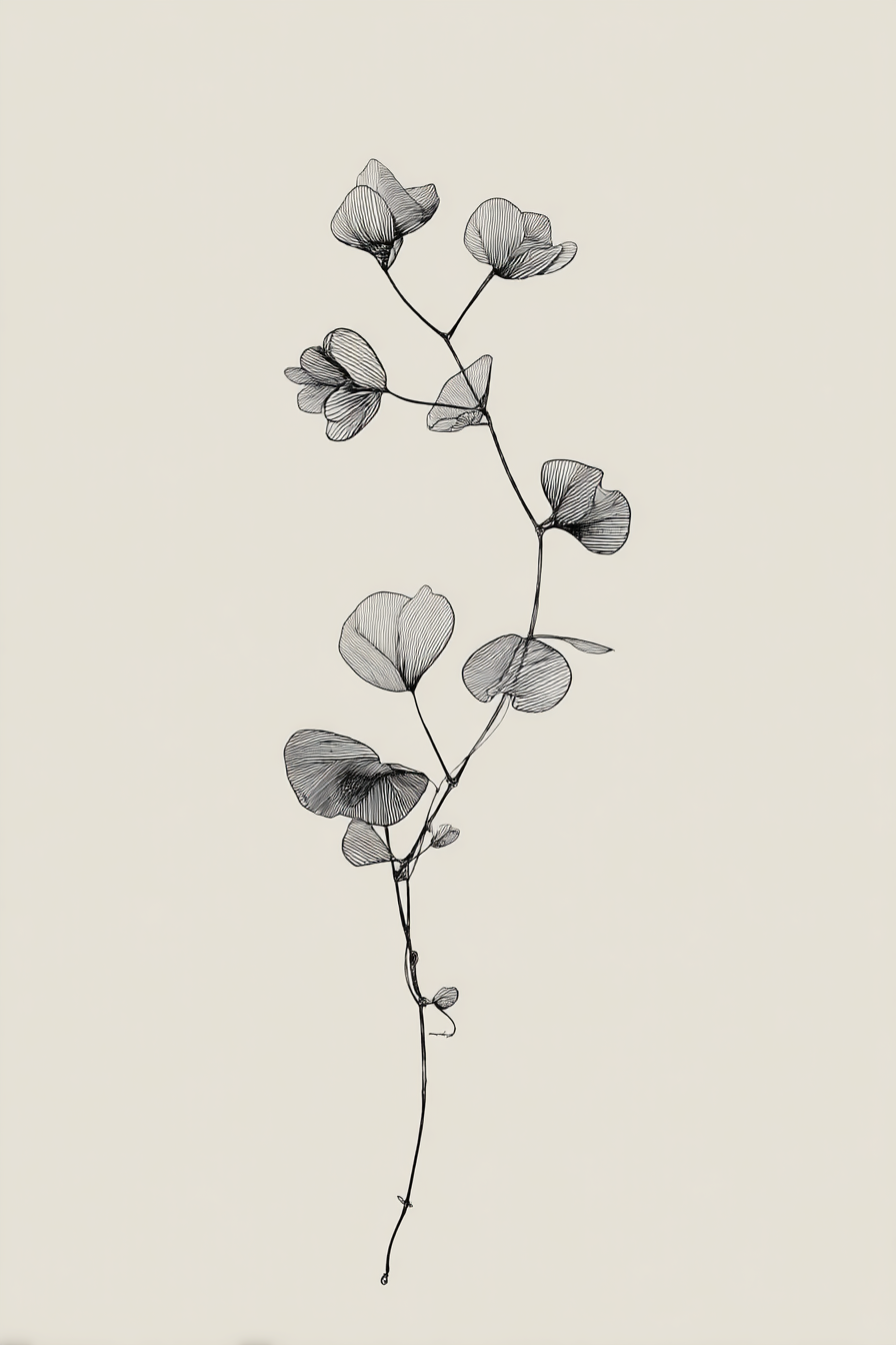 Botanische Illustration Mit Blatt Und Blumenzeichnung | Illustration und Zeichnung | Kunstgattungen