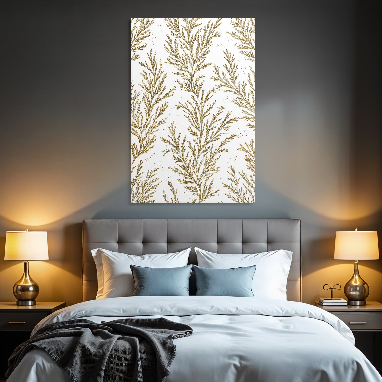 Botanische Muster Gold Braun Auf Weiß Dekoratives Design