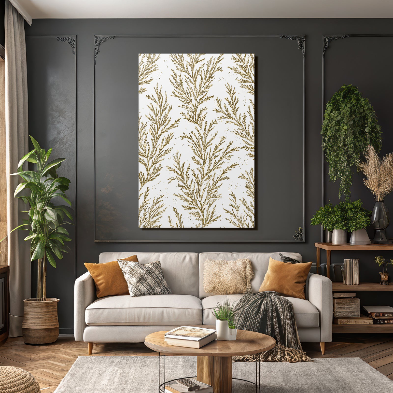 Botanische Muster Gold Braun Auf Weiß Dekoratives Design