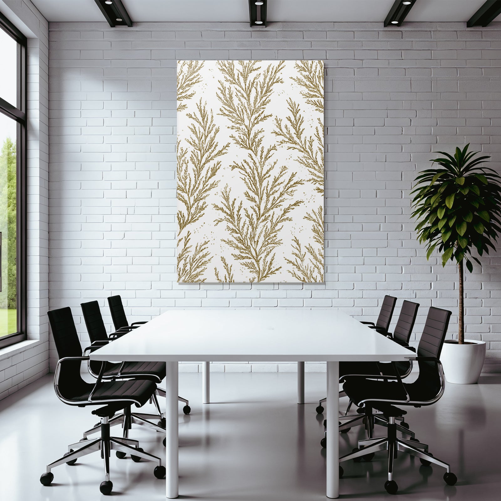 Botanische Muster Gold Braun Auf Weiß Dekoratives Design