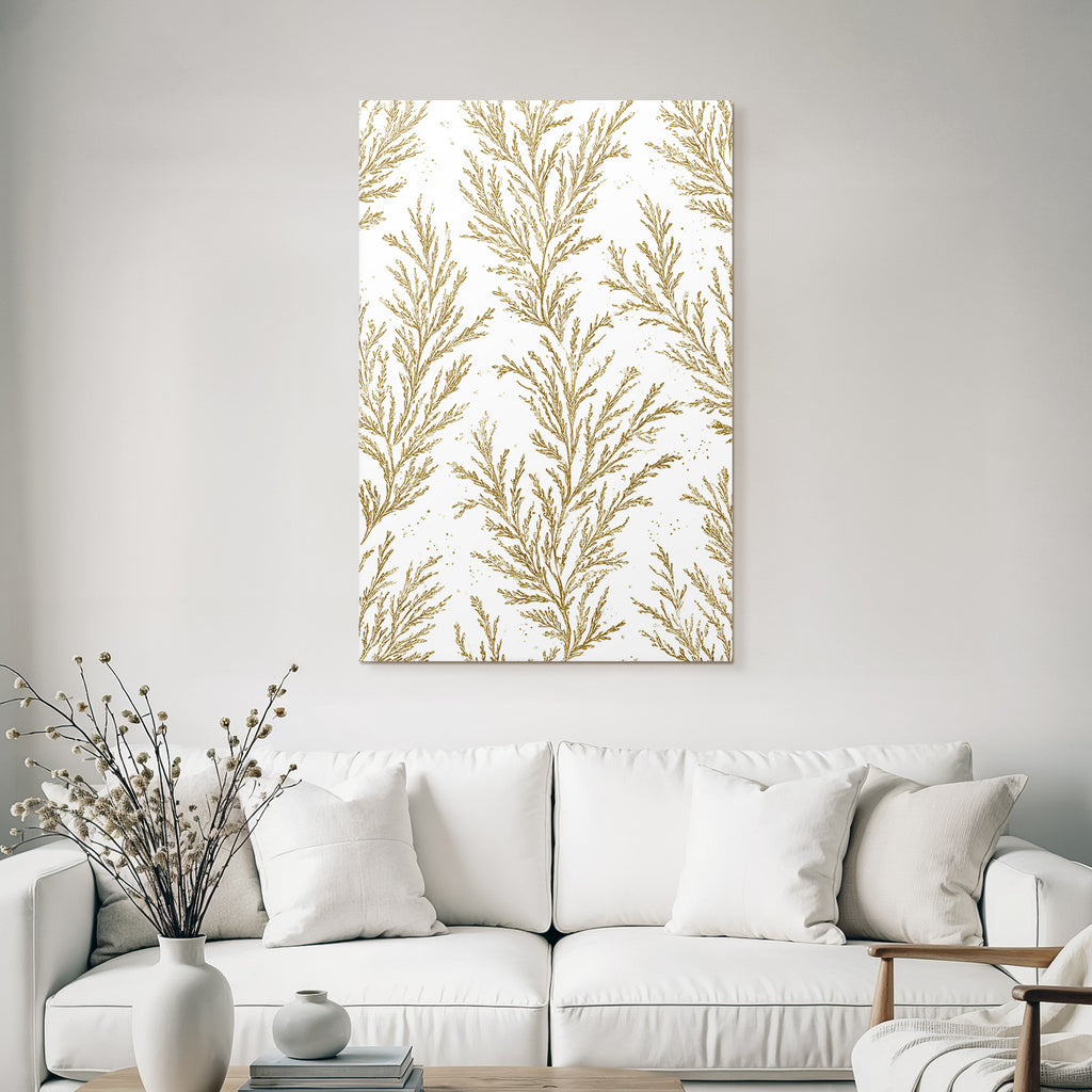 Botanische Muster Gold Braun Auf Weiß Dekoratives Design