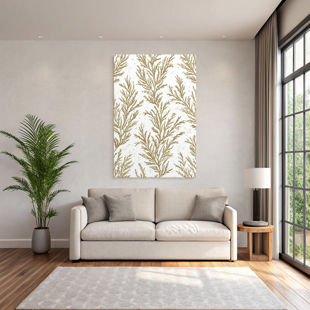 Botanische Muster Gold Braun Auf Weiß Dekoratives Design