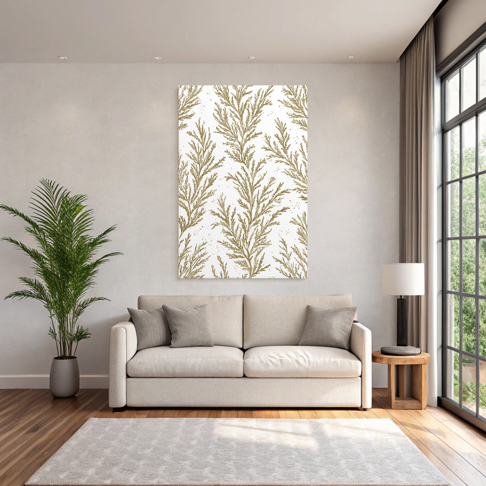 Botanische Muster Gold Braun Auf Weiß Dekoratives Design