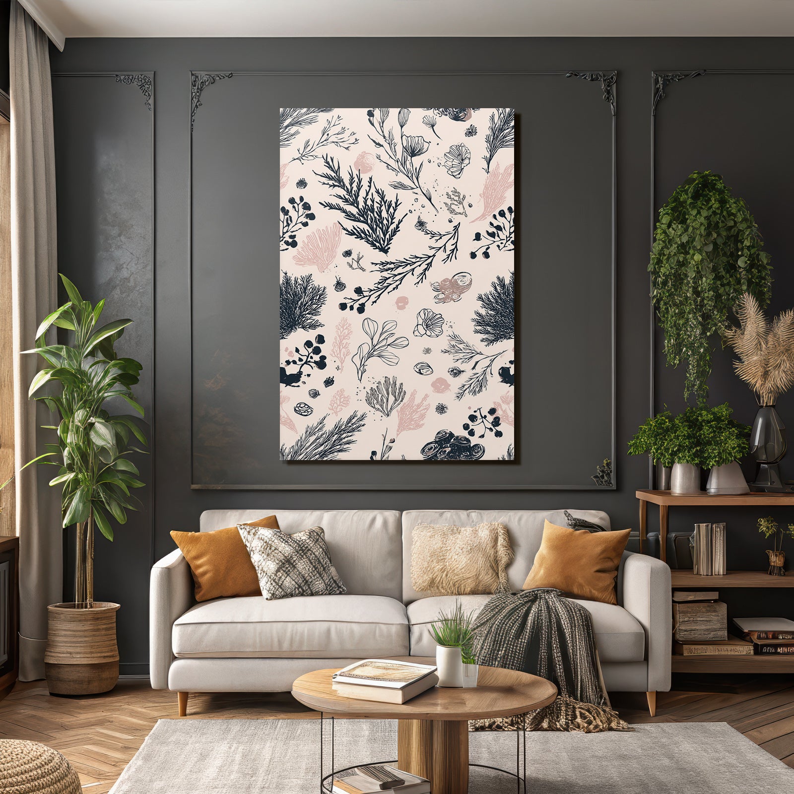 Botanische Muster Pflanzen Und Algen Illustration Zarte Hintergrund