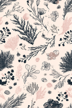 Botanische Muster Pflanzen Und Algen Illustration Zarte Hintergrund | Illustration und Zeichnung | Kunstgattungen
