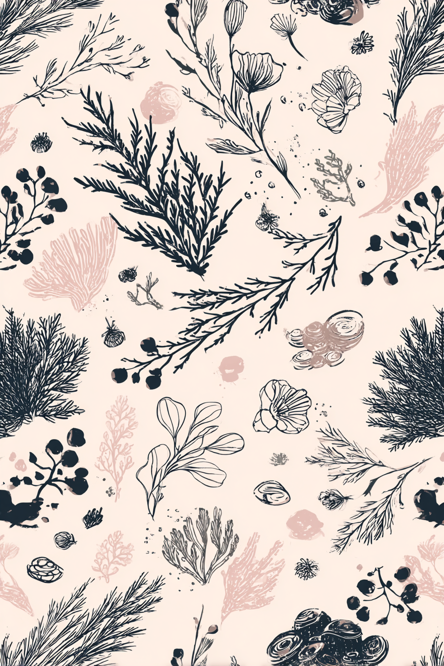 Botanische Muster Pflanzen Und Algen Illustration Zarte Hintergrund | Illustration und Zeichnung | Kunstgattungen