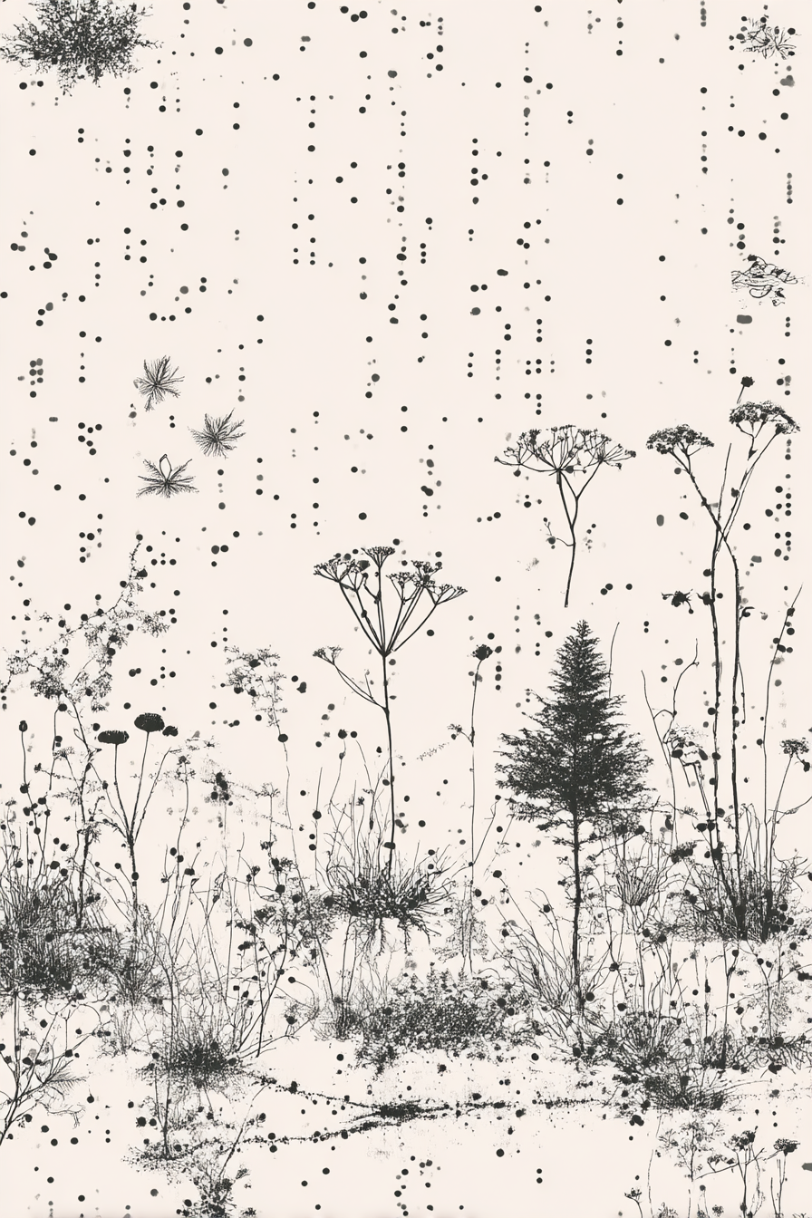 Botanische Skizze Mit Pflanzen Und Blumen Schwarz Auf Hell Hintergrund | Illustration und Zeichnung | Kunstgattungen