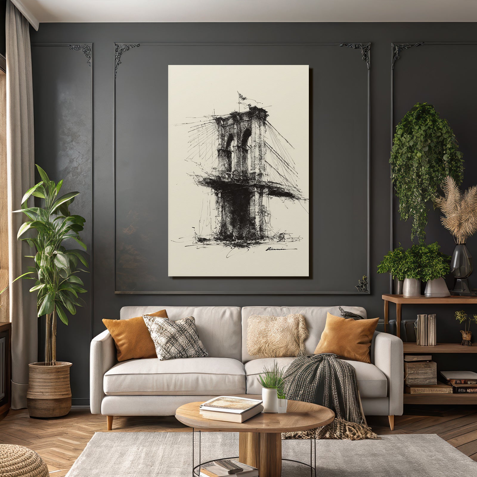 Brooklyn Brücke Skizze Minimalistisch In Der Tinte