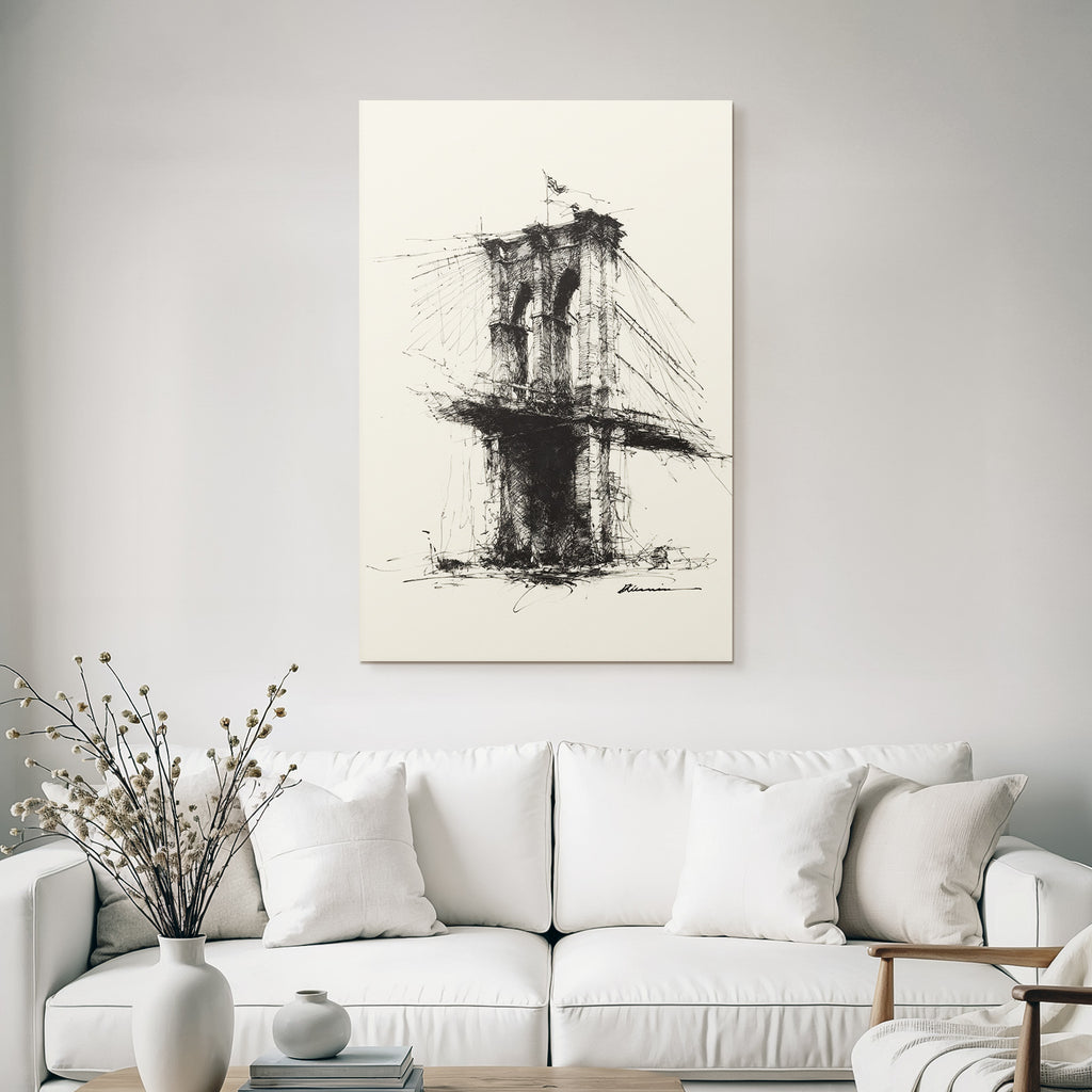 Brooklyn Brücke Skizze Minimalistisch In Der Tinte