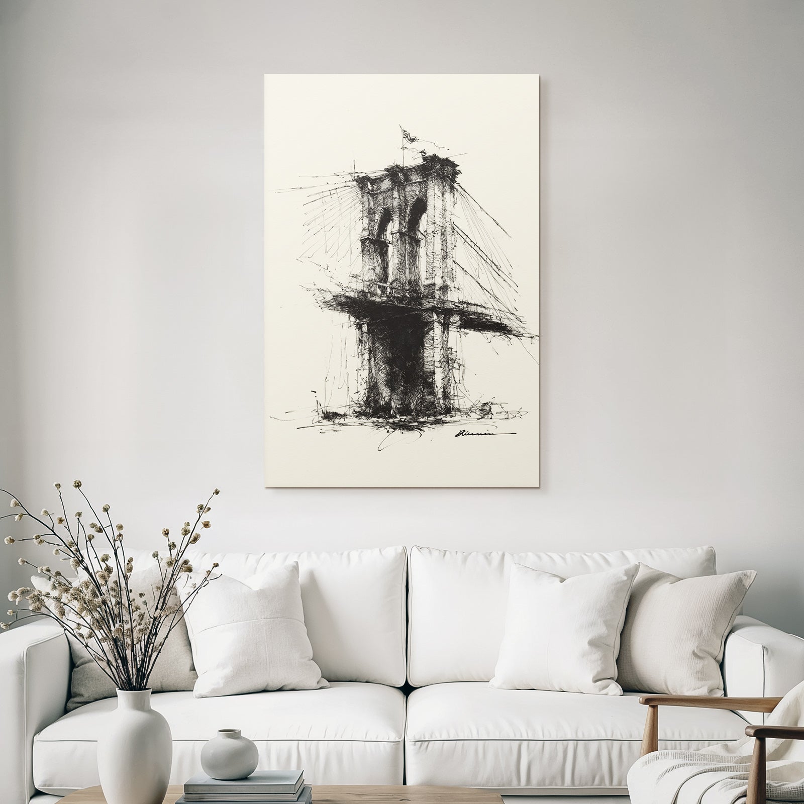 Brooklyn Brücke Skizze Minimalistisch In Der Tinte