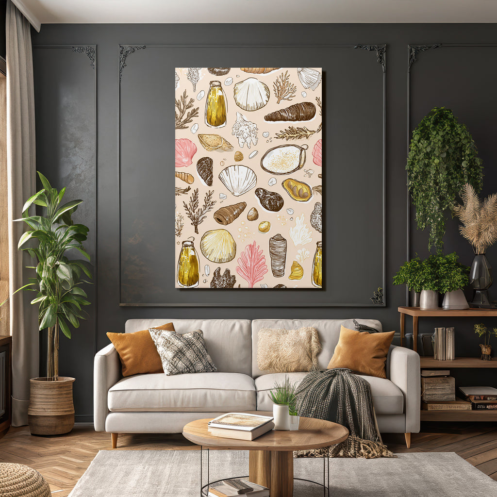 Bunte Meeres Elements Schalen Korallen Seegras Hintergrund