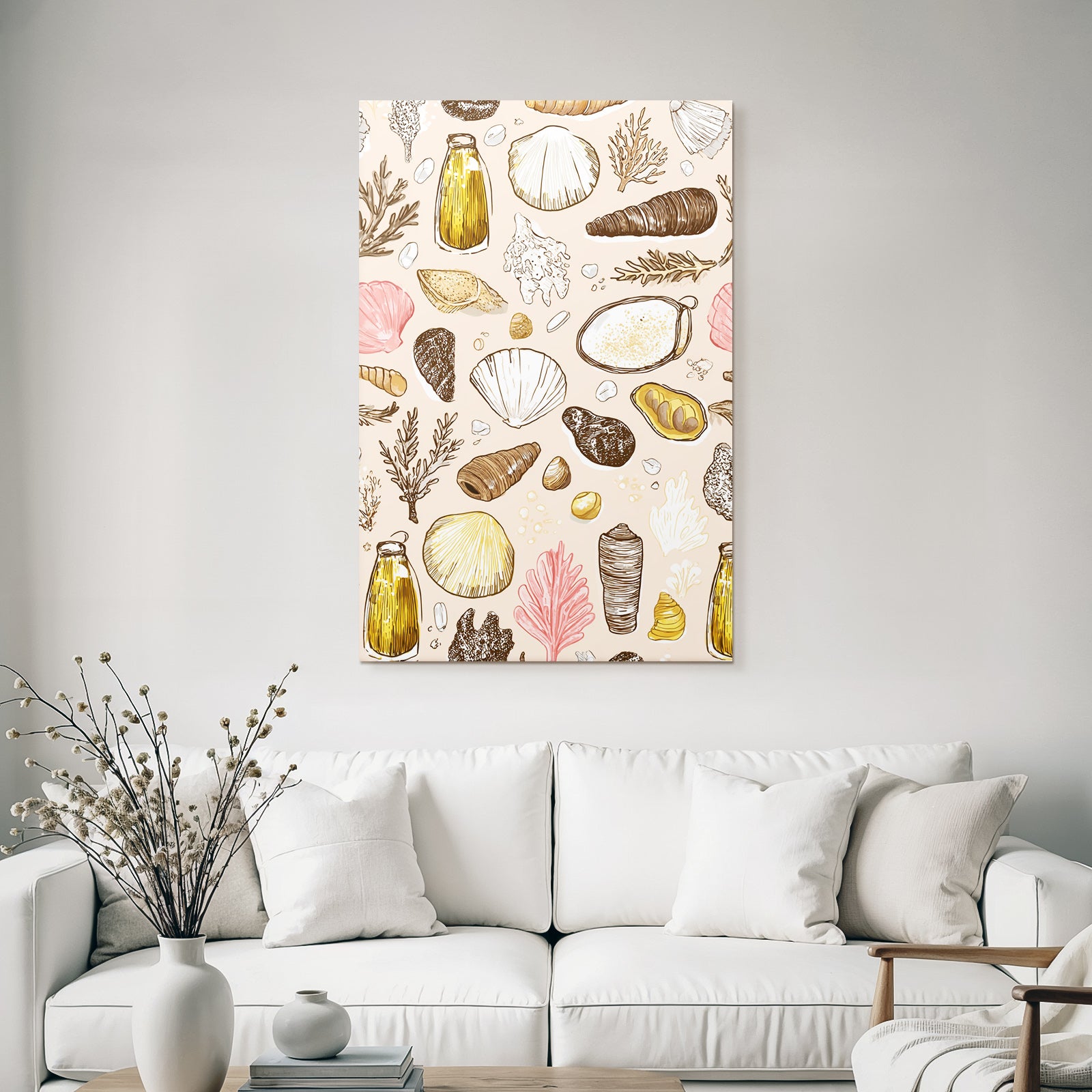 Bunte Meeres Elements Schalen Korallen Seegras Hintergrund