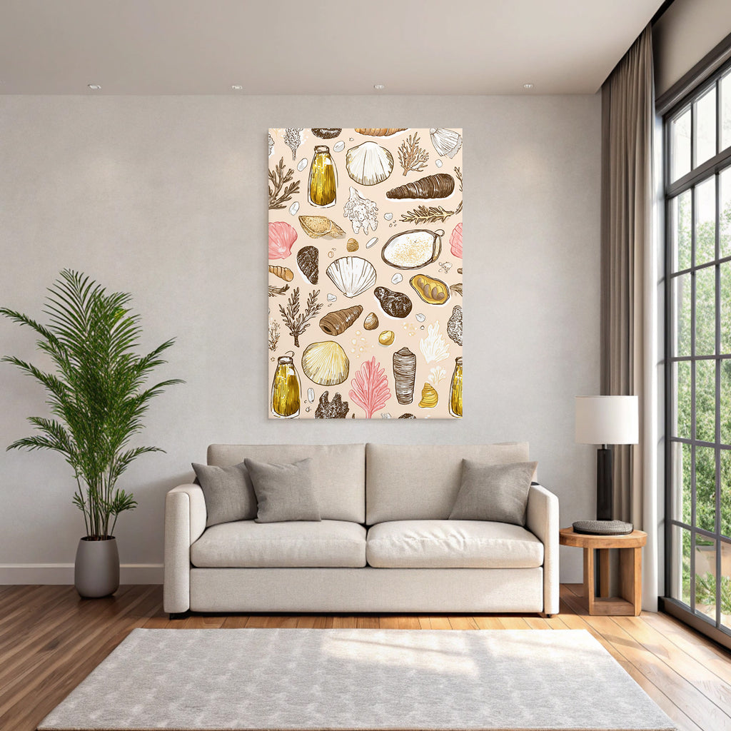 Bunte Meeres Elements Schalen Korallen Seegras Hintergrund