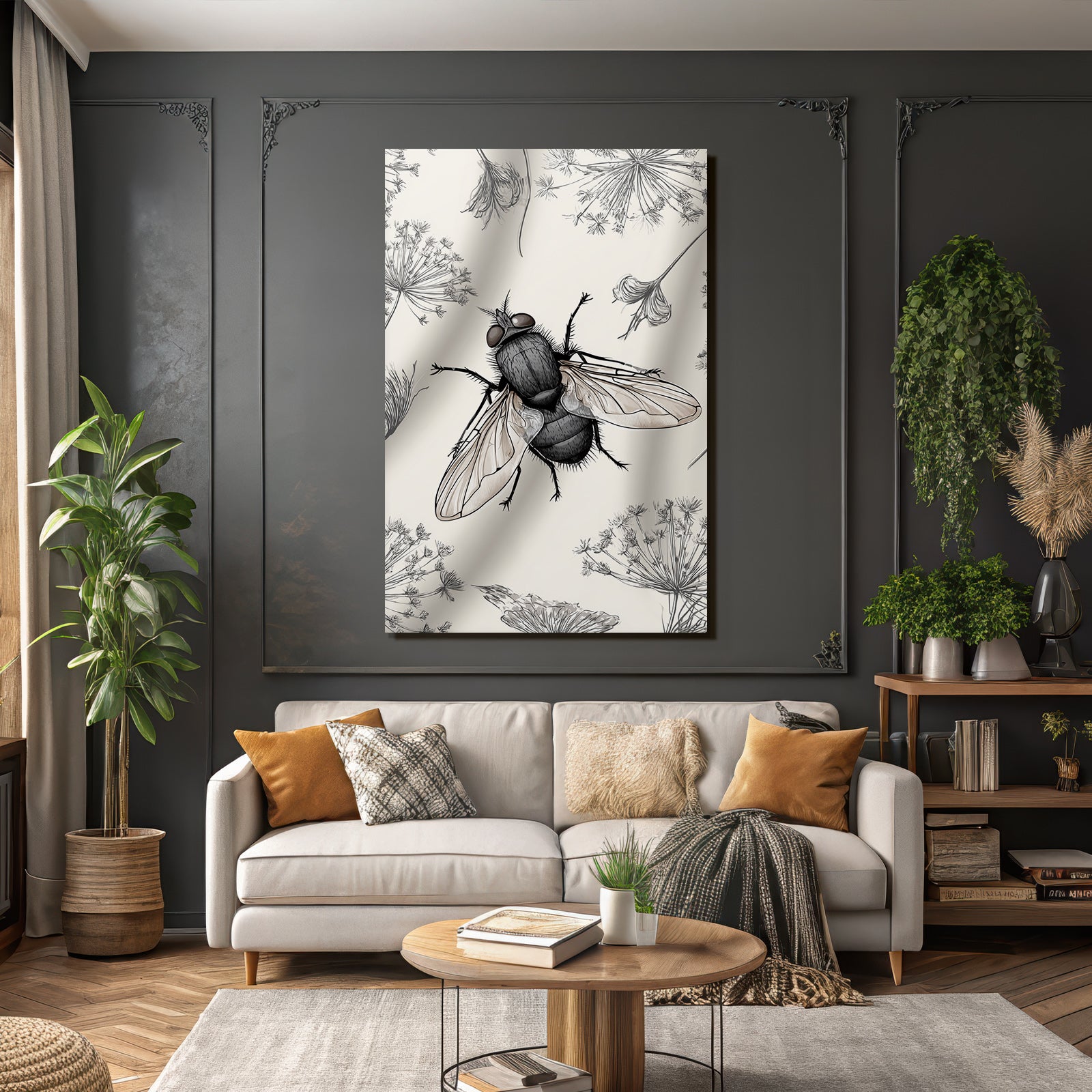Fliegen Und Botanische Skizzen Illustration